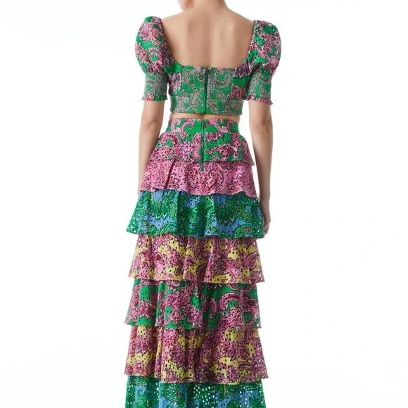 Alice and Olivia Crawford lace up smocked top and Jia ruffled tiered skirt - Picture 6 of 11